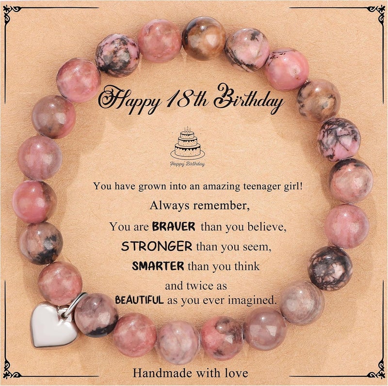 Yiyang 13th 16th 18th 21st 25th 30th 35th 40th 45th 50th 60th 65th 70th 75th 80th Birthday Gifts for Women, Natural Stone Bracelet Birthday Gifts for Women Mom Daughter Grandma Sister Coworker - Image 1